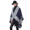 Stripe Printing Design Fashion Acrylic Poncho Cloak Wholesale Thick Warm Multicolor Poncho Shawls for  Women Wool Spinning Shawl